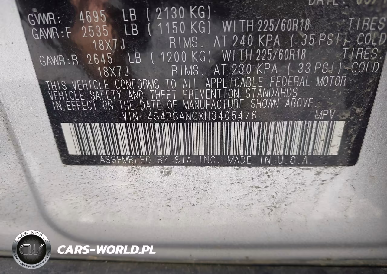 2017 Subaru Outback 2.5I Limited VIN:4S4BSANCXH3405476 - 9