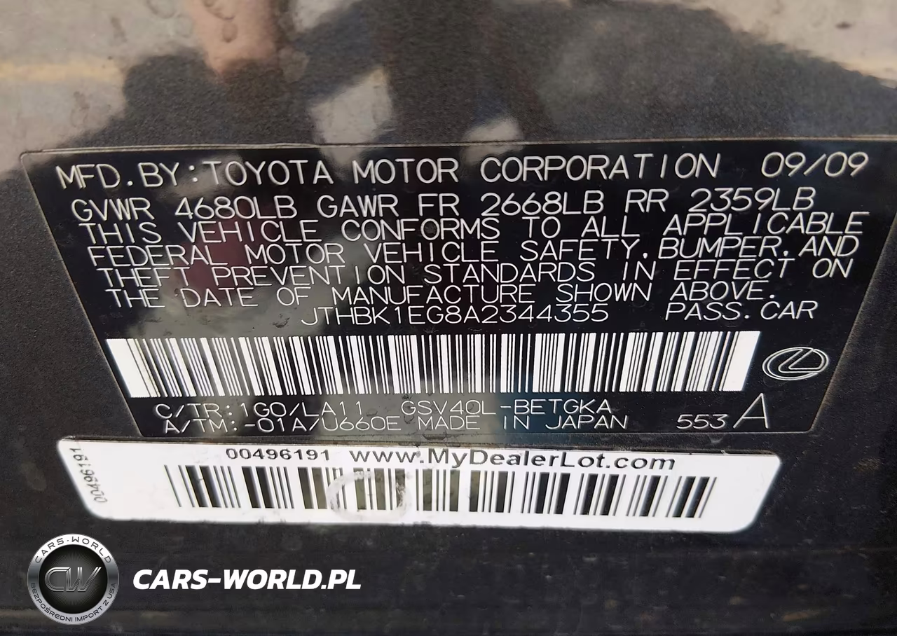 2010 Lexus Es 350 VIN:JTHBK1EG8A2344355 - 9