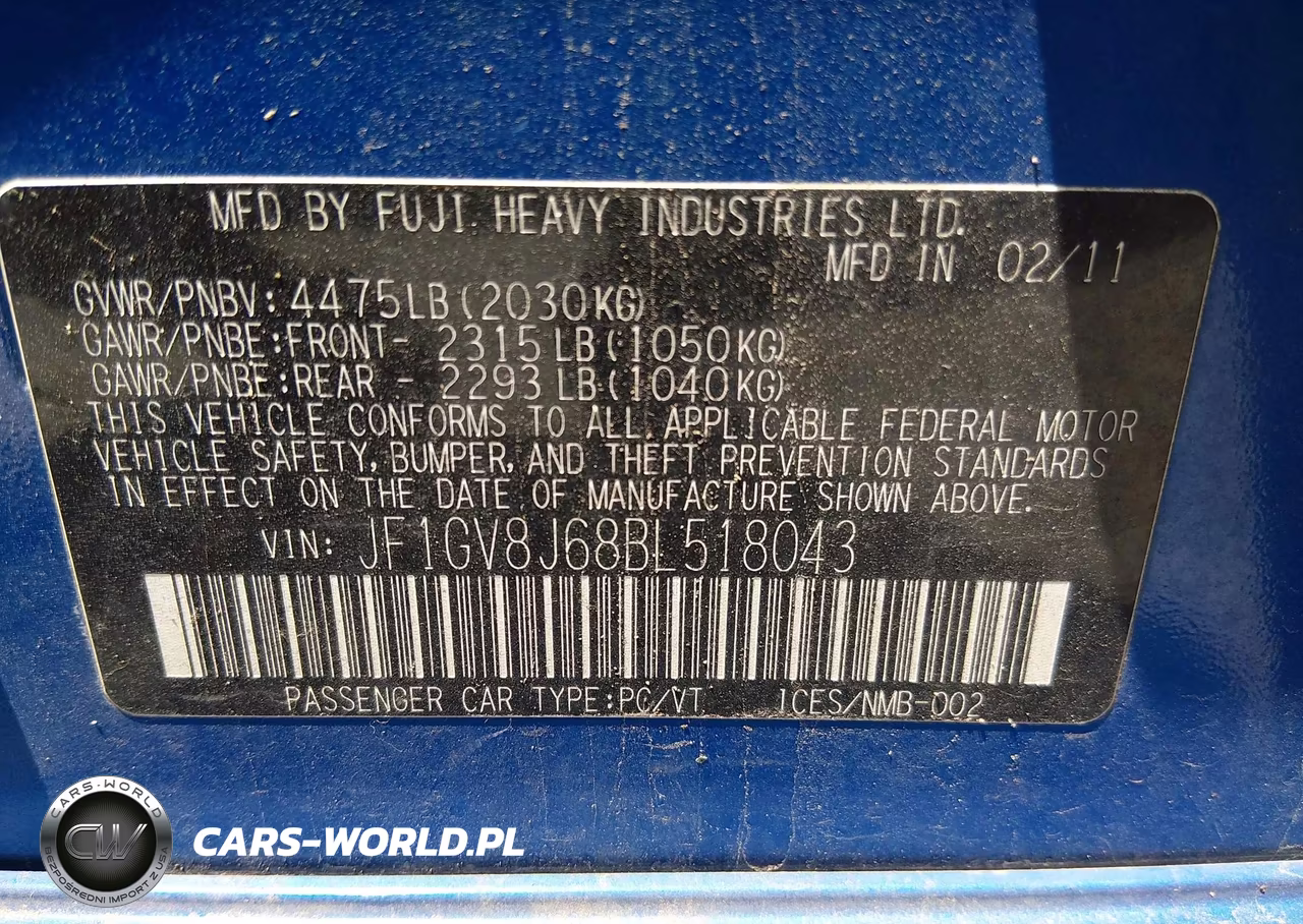 2011 Subaru Impreza Wrx Sti VIN:JF1GV8J68BL518043 - 9