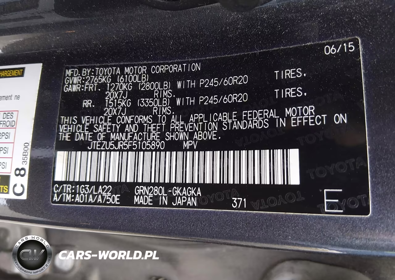 2015 Toyota 4Runner Limited VIN:JTEZU5JR5F5105890 - 9