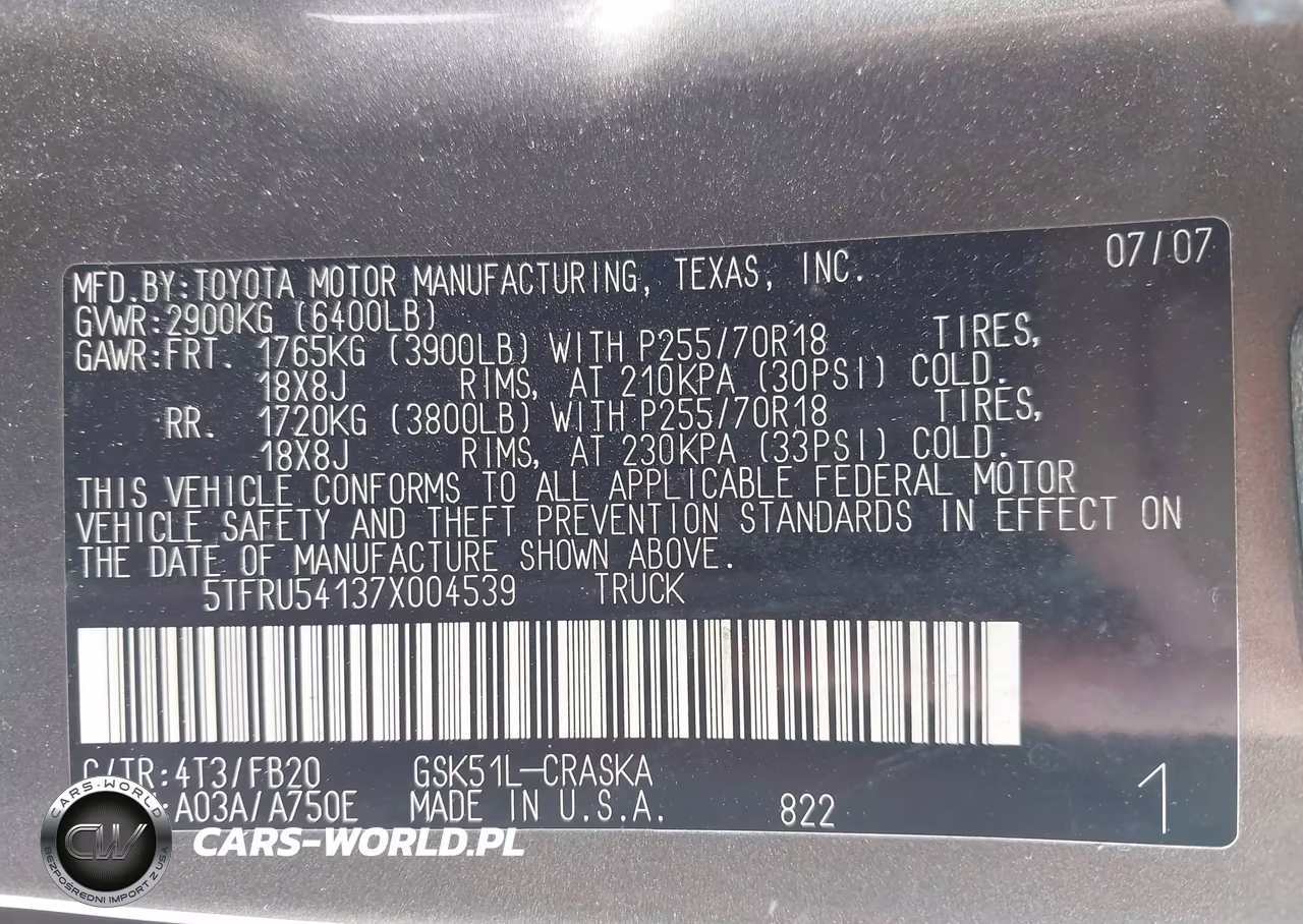 2007 Toyota Tundra Sr5 V6 VIN:5TFRU54137X004539 - 9