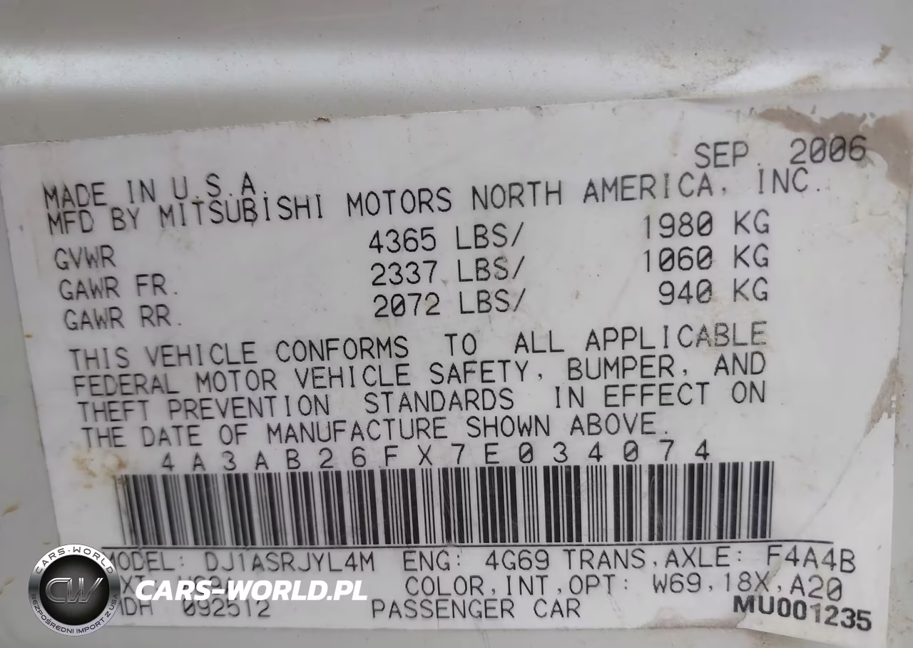 2007 Mitsubishi Galant De VIN:4A3AB26FX7E034074 - 9