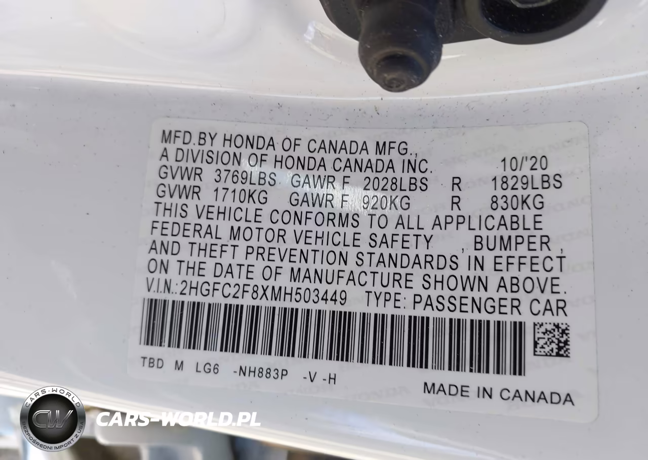 2021 Honda Civic Sport VIN:2HGFC2F8XMH503449 - 9