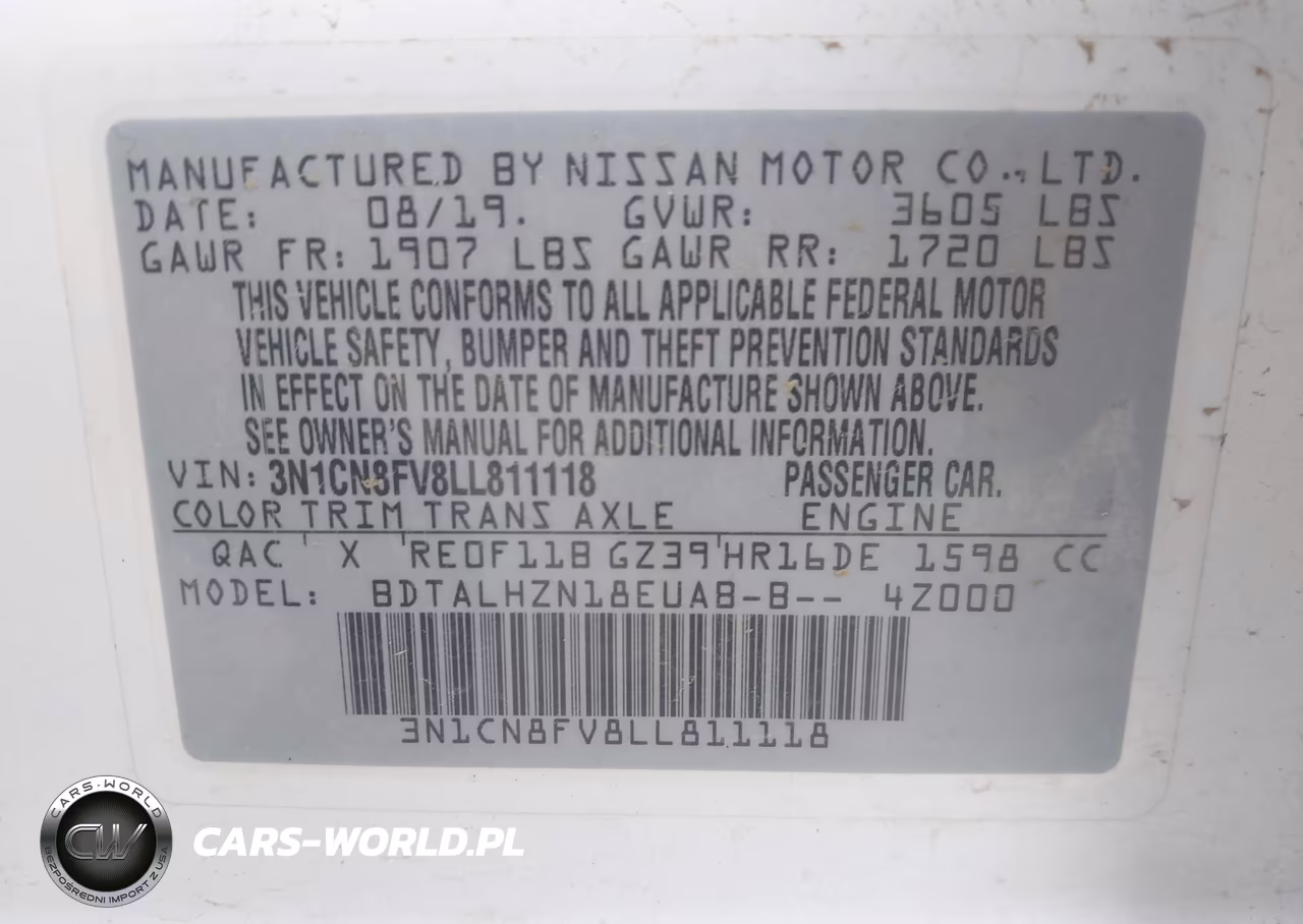 2020 Nissan Versa Sr Xtronic Cvt VIN:3N1CN8FV8LL811118 - 9