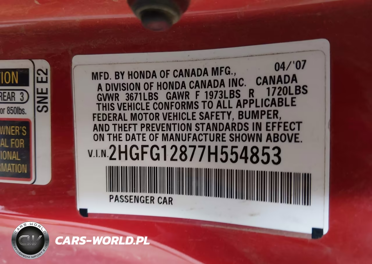 2007 Honda Civic Ex VIN:2HGFG12877H554853 - 9