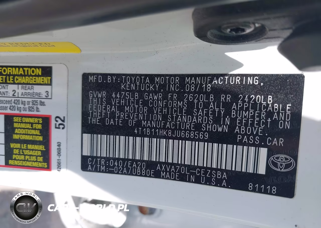 2018 Toyota Camry Se VIN:4T1B11HK8JU668569 - 9
