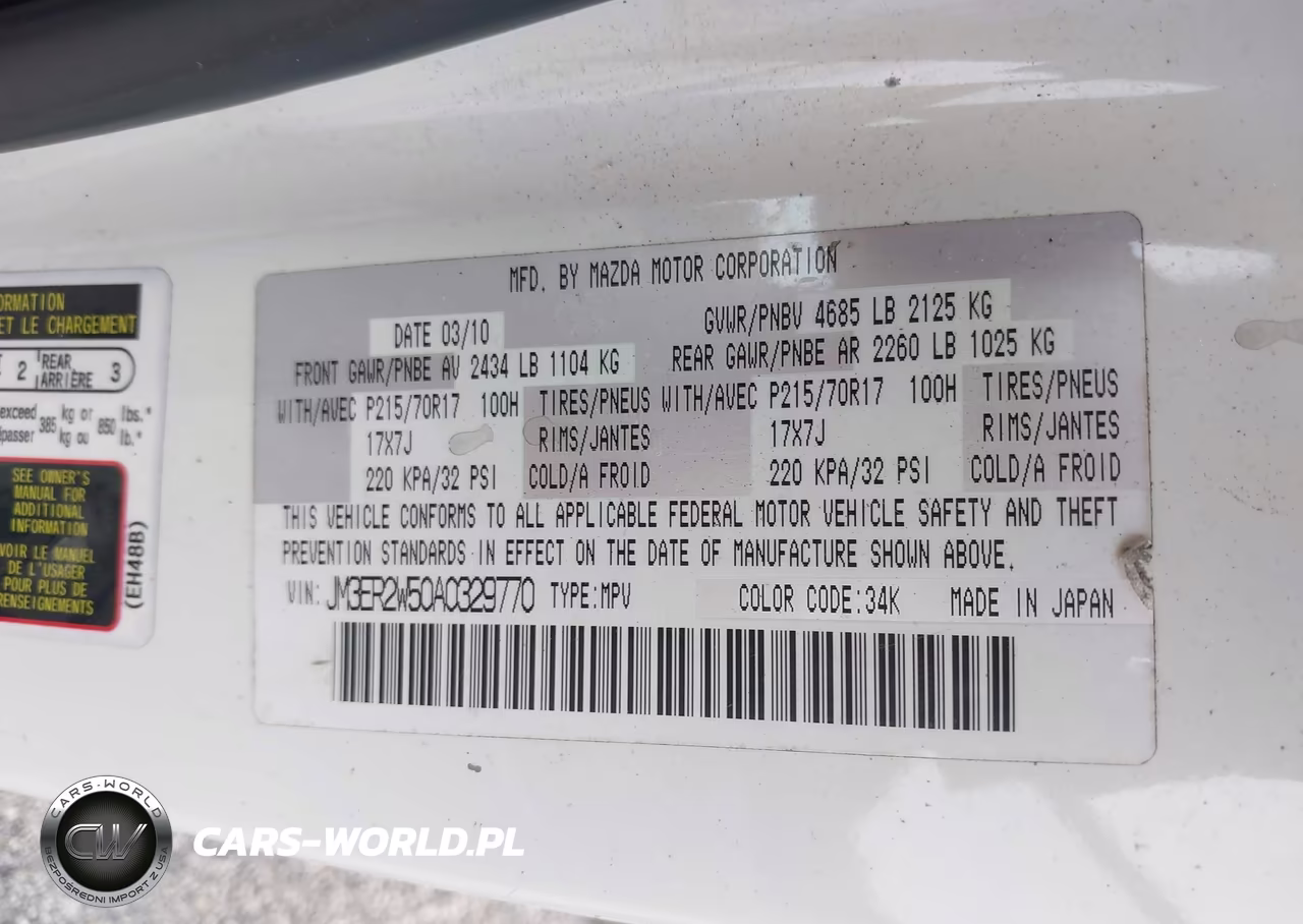 2010 Mazda Cx-7 I Sv VIN:JM3ER2W50A0329770 - 9