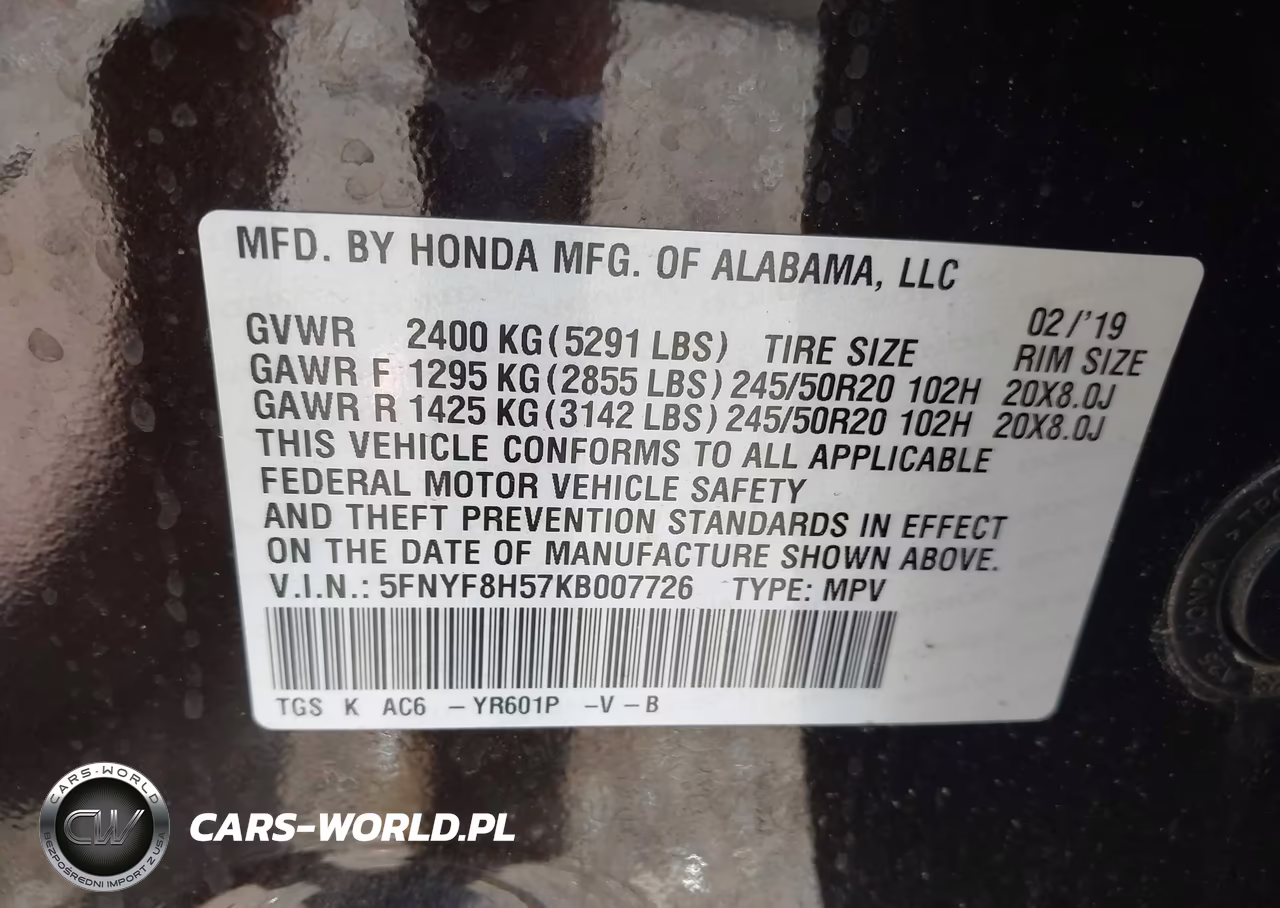 2019 Honda Passport Ex-L VIN:5FNYF8H57KB007726 - 9