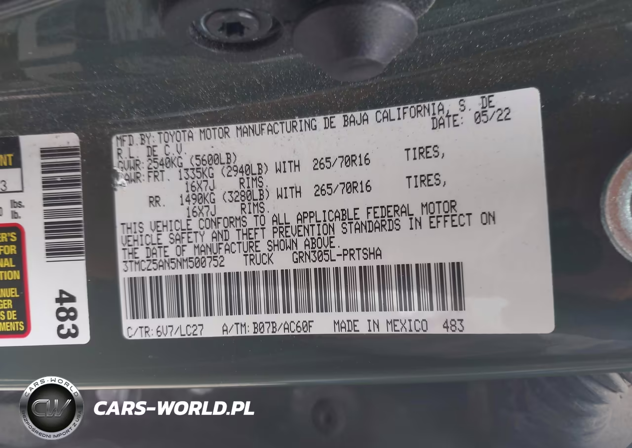2022 Toyota Tacoma Trd Off Road VIN:3TMCZ5AN5NM500752 - 9