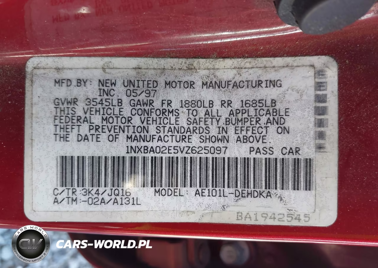 1997 Toyota Corolla Std VIN:1NXBA02E5VZ625097 - 9