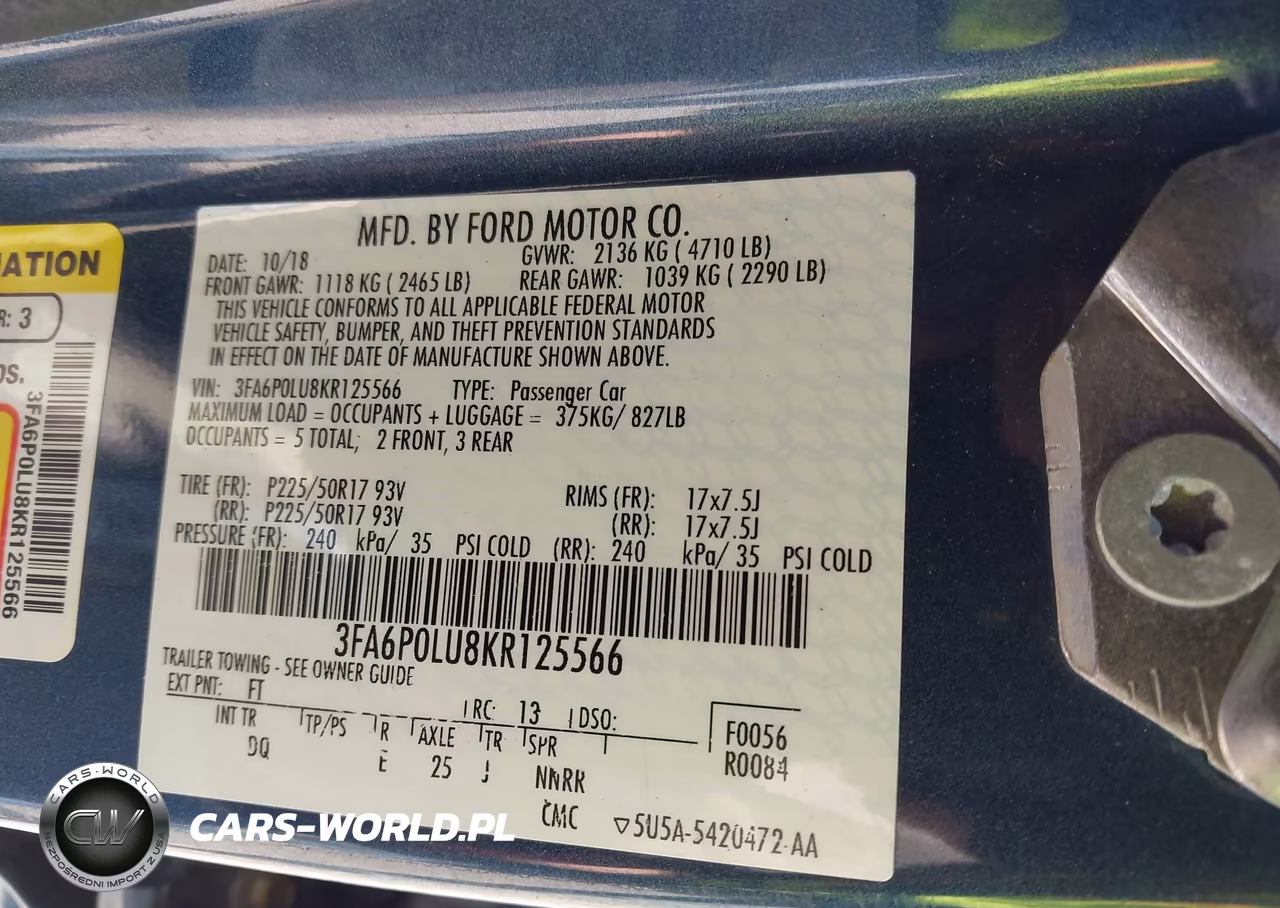 2019 Ford Fusion Hybrid Se VIN:3FA6P0LU8KR125566 - 9
