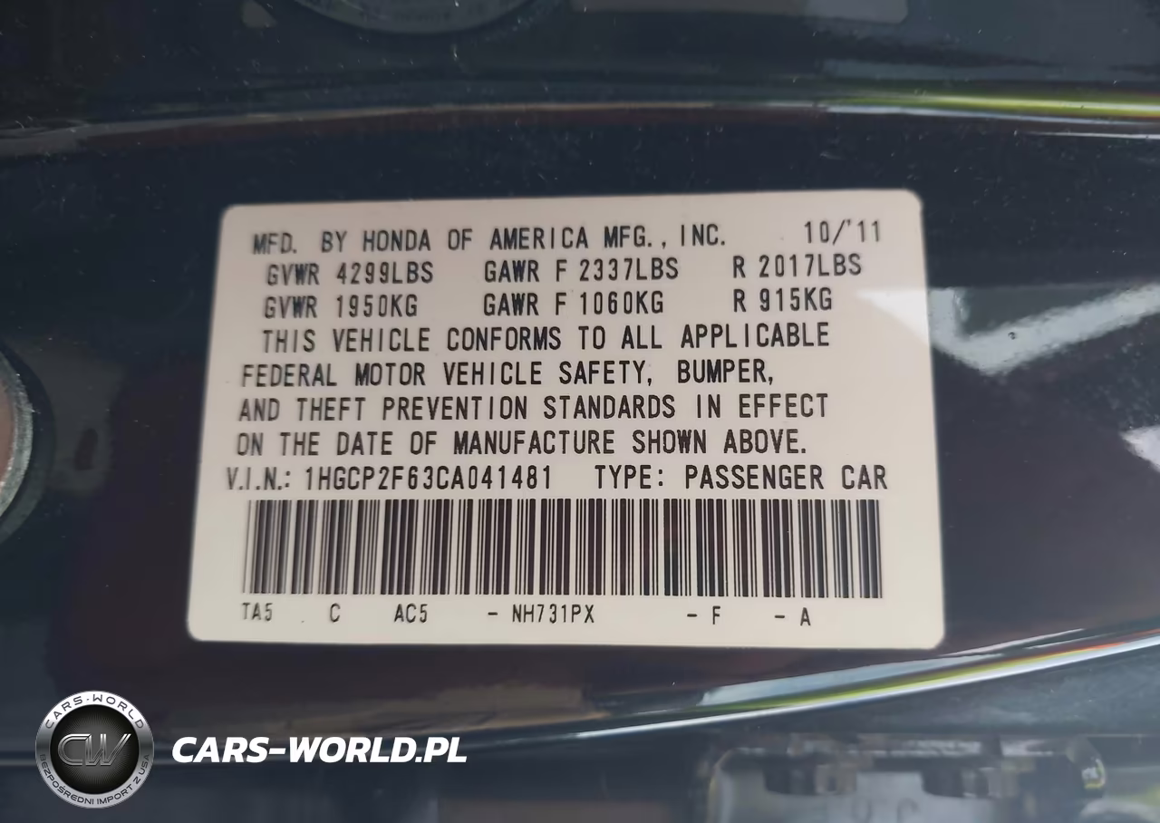 2012 Honda Accord 2.4 Se VIN:1HGCP2F63CA041481 - 9
