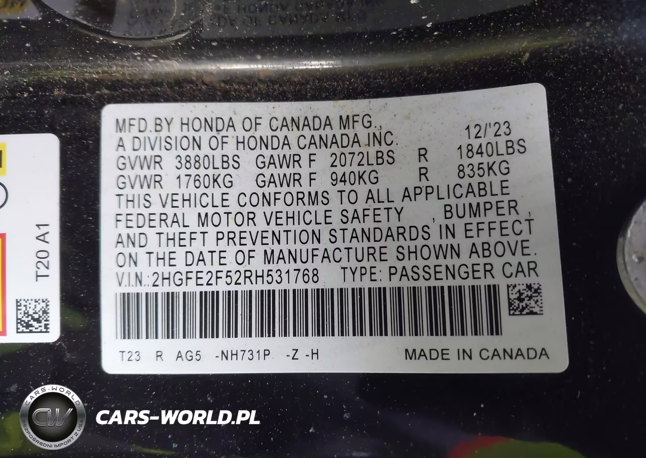 2024 Honda Civic Sport VIN:2HGFE2F52RH531768 - 9