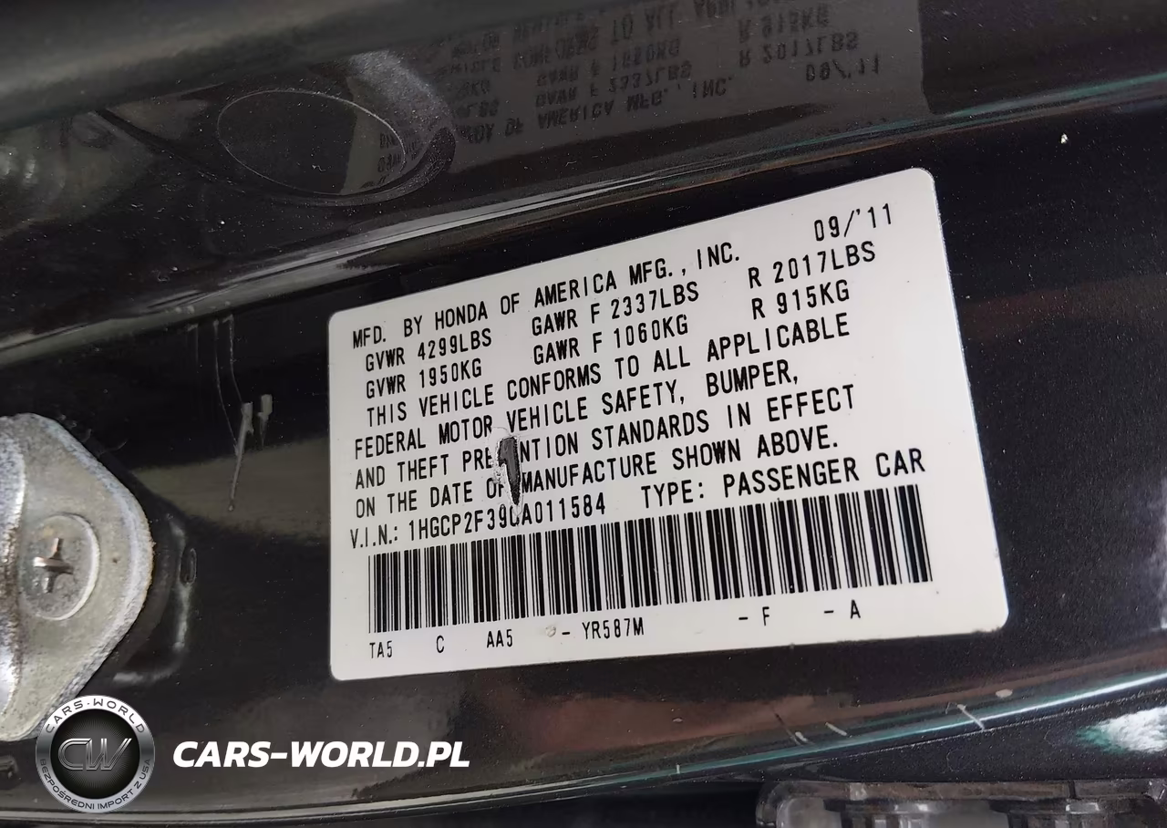 2012 Honda Accord 2.4 Lx VIN:1HGCP2F39CA011584 - 9