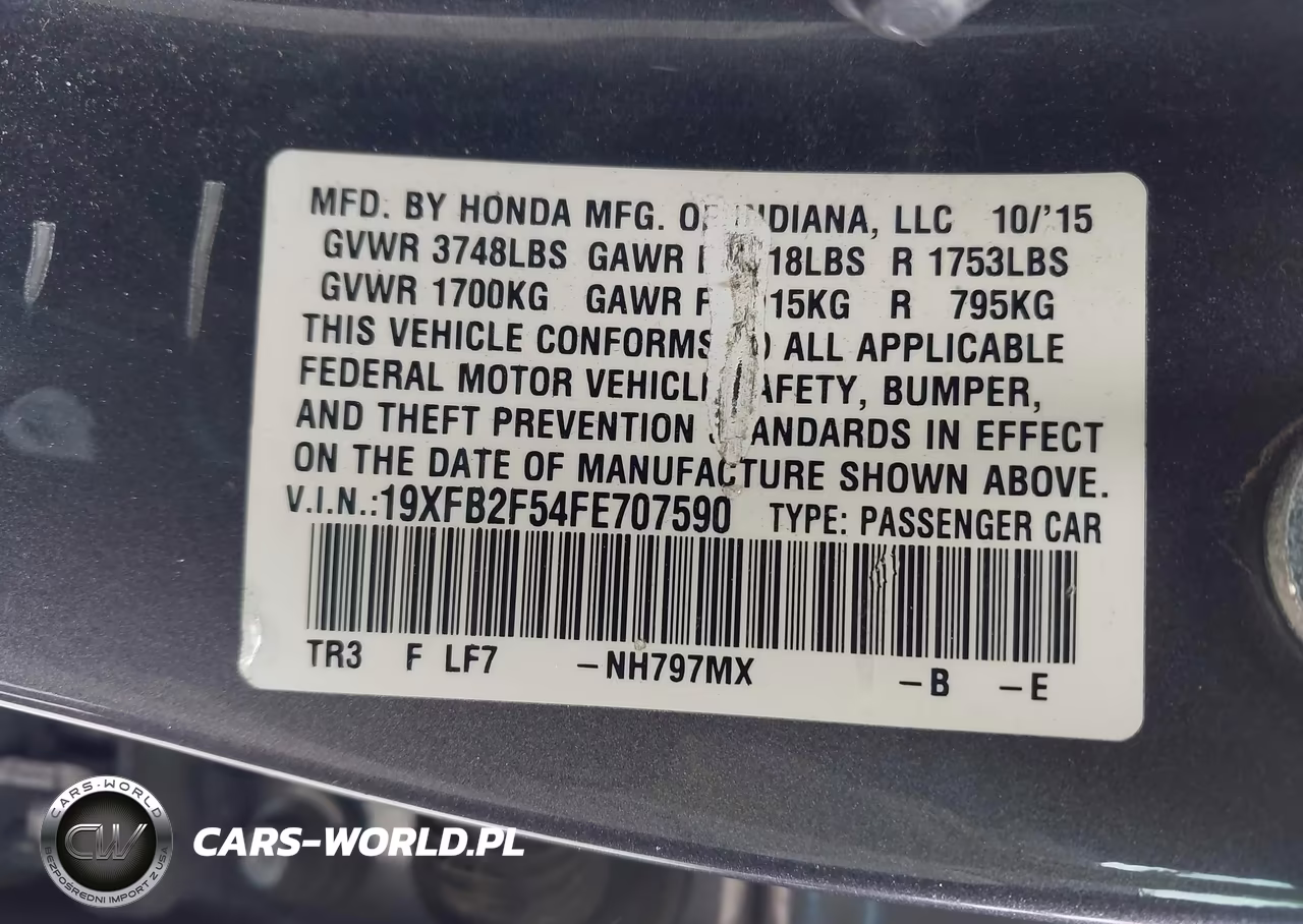 2015 Honda Civic Lx VIN:19XFB2F54FE707590 - 9