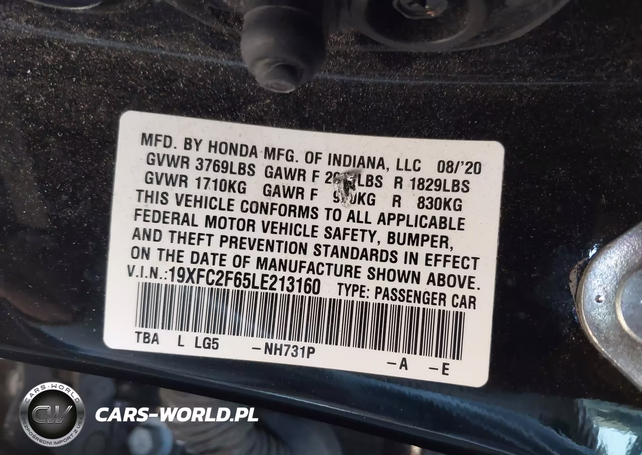 2020 Honda Civic Lx VIN:19XFC2F65LE213160 - 9