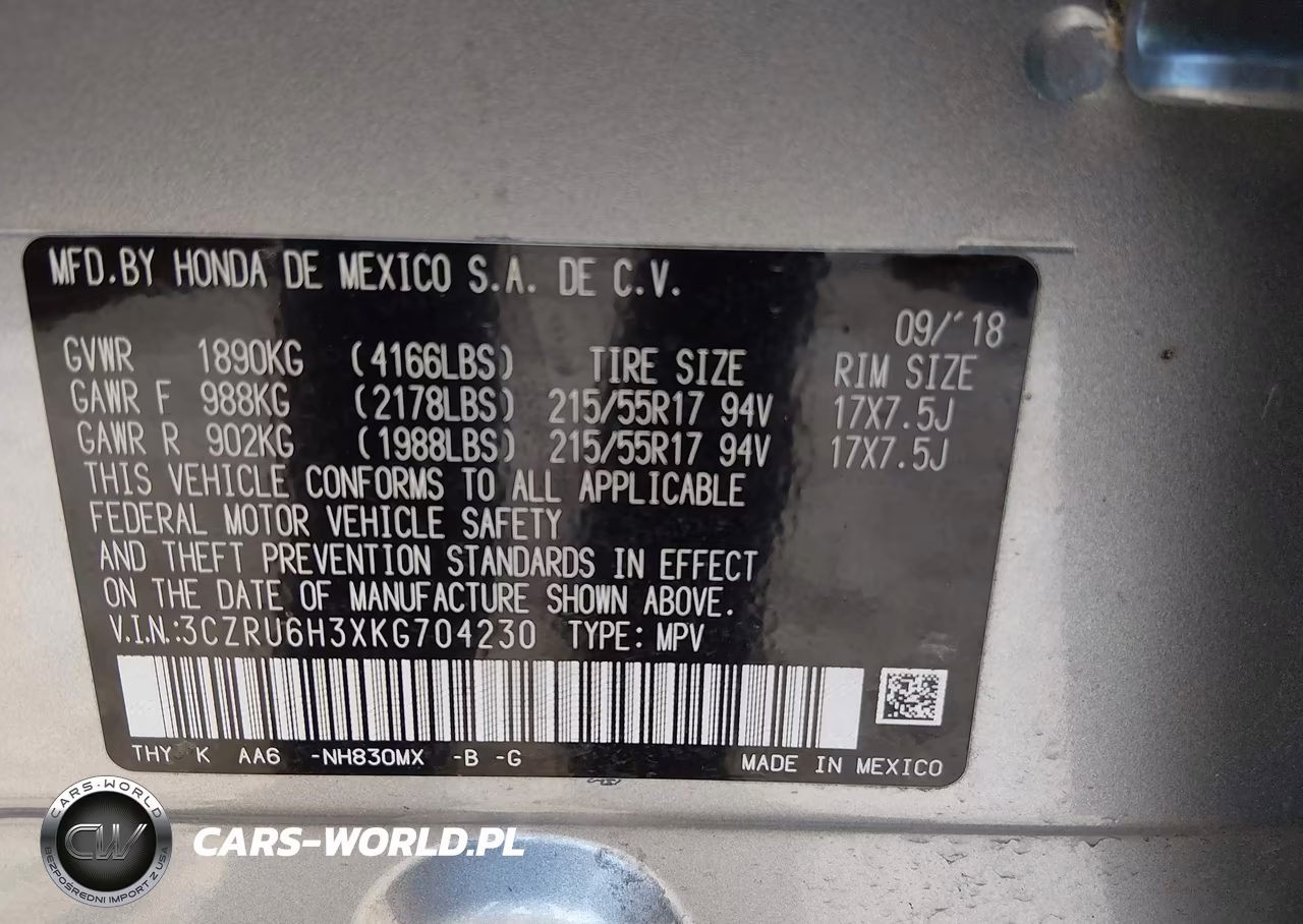 2019 Honda Hr-V Lx VIN:3CZRU6H3XKG704230 - 9