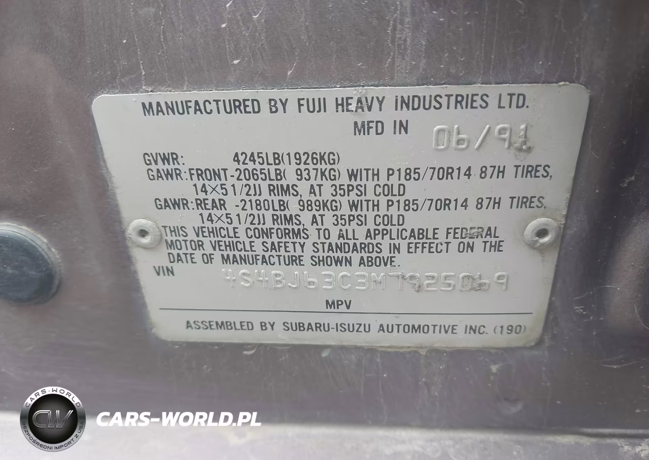 1991 Subaru Legacy L-Hx-Px-Rx VIN:4S4BJ63C3M7925069 - 9