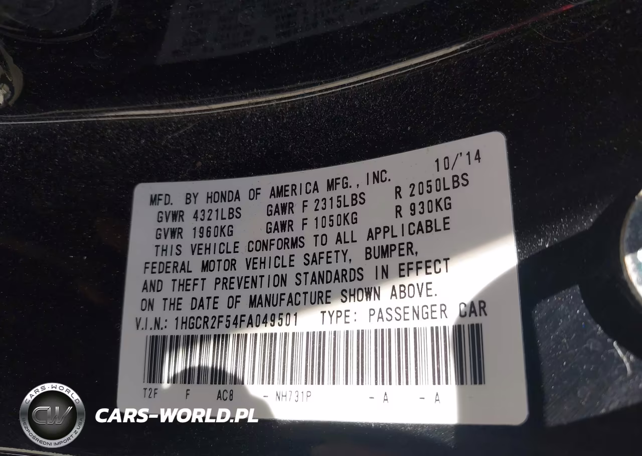 2015 Honda Accord Sport VIN:1HGCR2F54FA049501 - 9