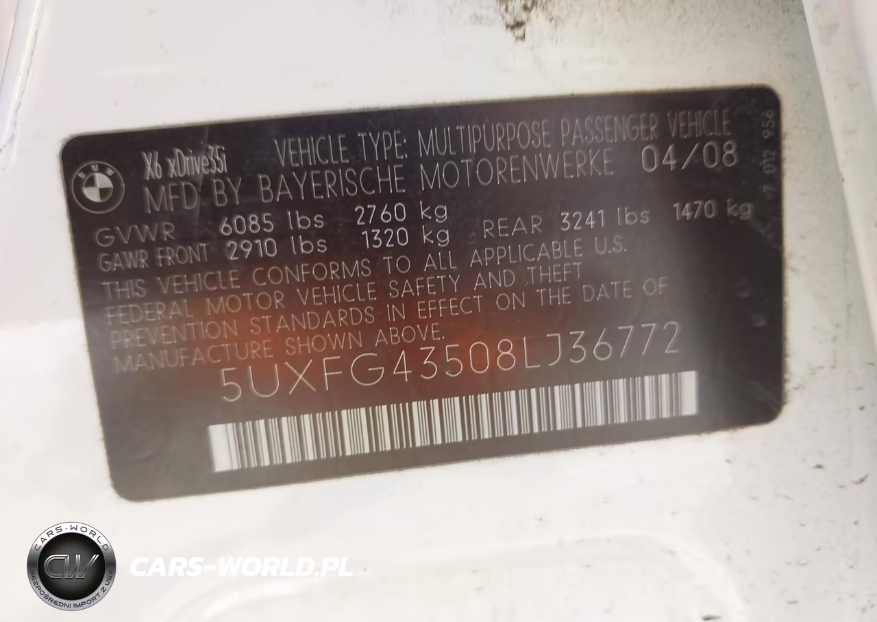 2008 BMW X6 xDrive35I VIN:5UXFG43508LJ36772 - 9
