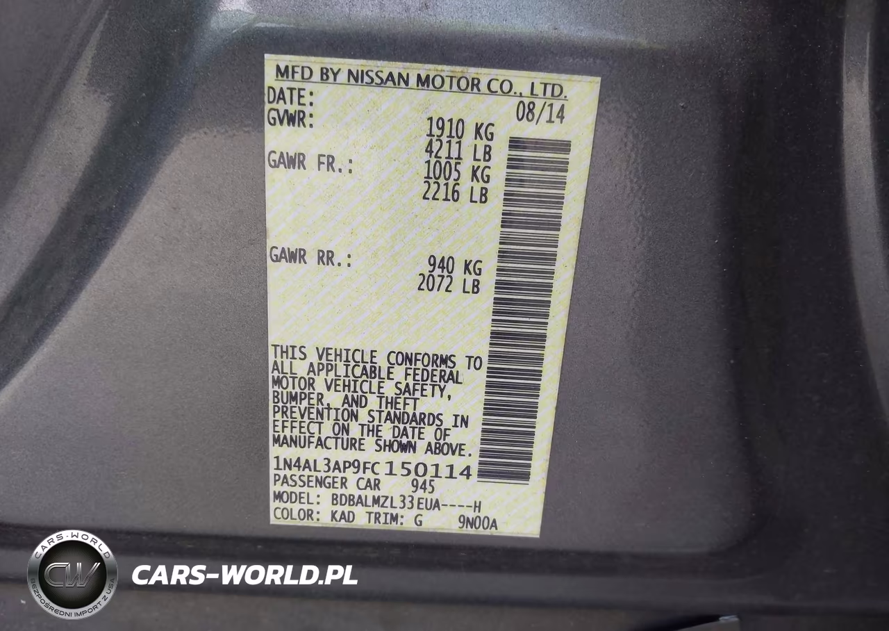 2015 Nissan Altima 2.5 Sv VIN:1N4AL3AP9FC150114 - 9
