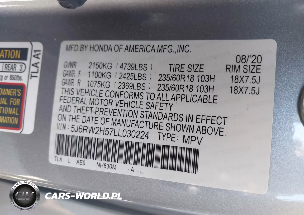 2020 Honda Cr-V Awd Ex VIN:5J6RW2H57LL030224 - 9