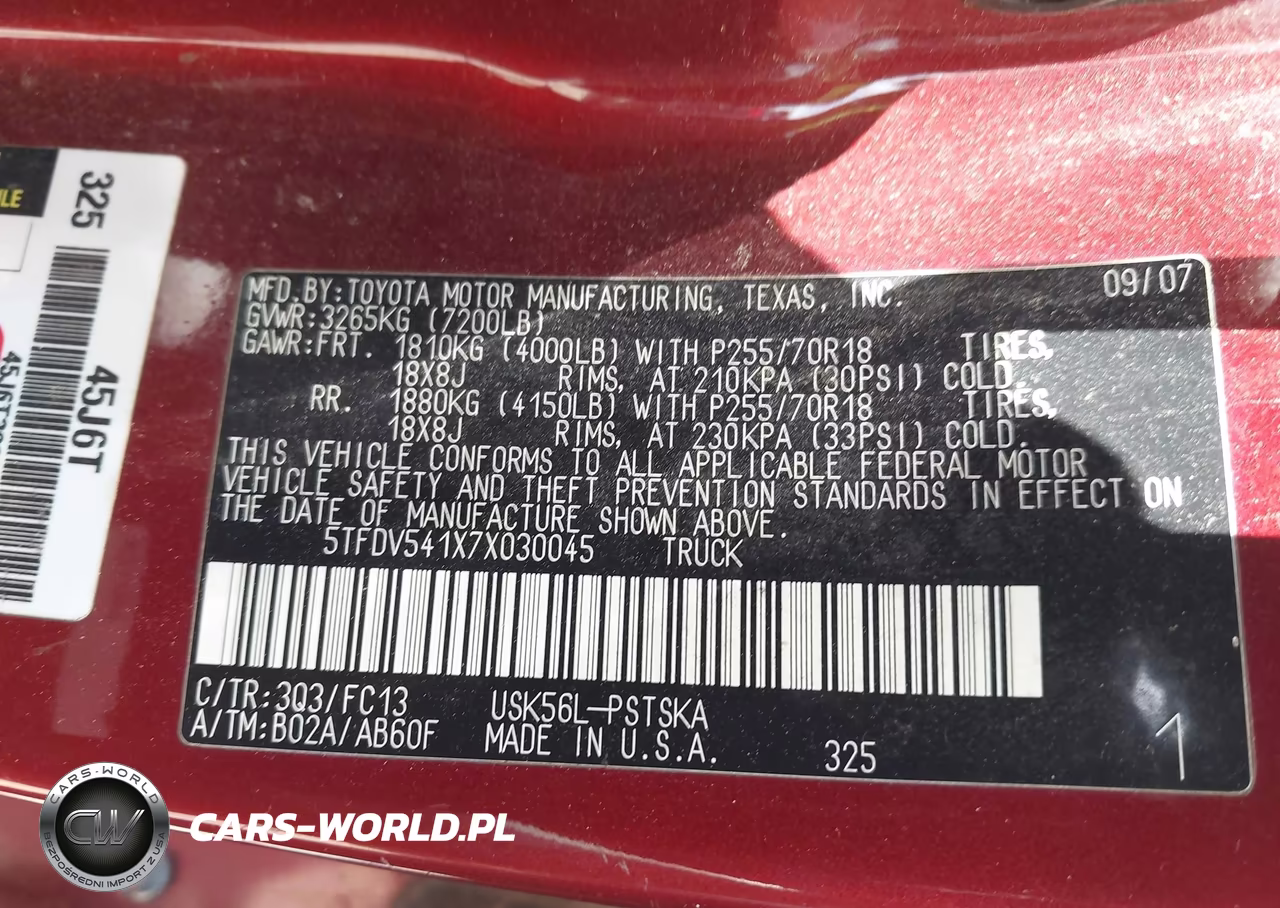 2007 Toyota Tundra Sr5 5.7L V8 VIN:5TFDV541X7X030045 - 9
