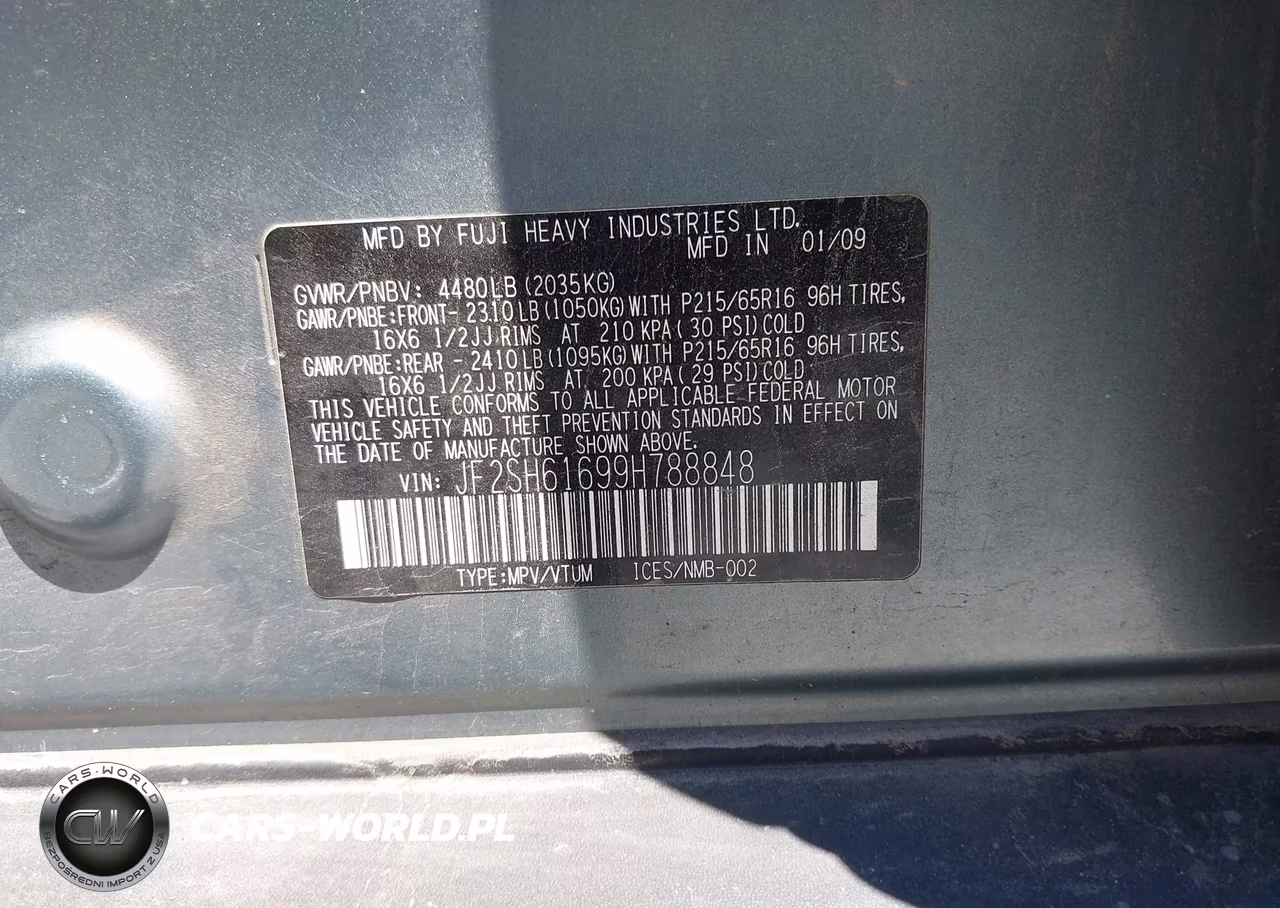 2009 Subaru Forester 2.5X VIN:JF2SH61699H788848 - 9