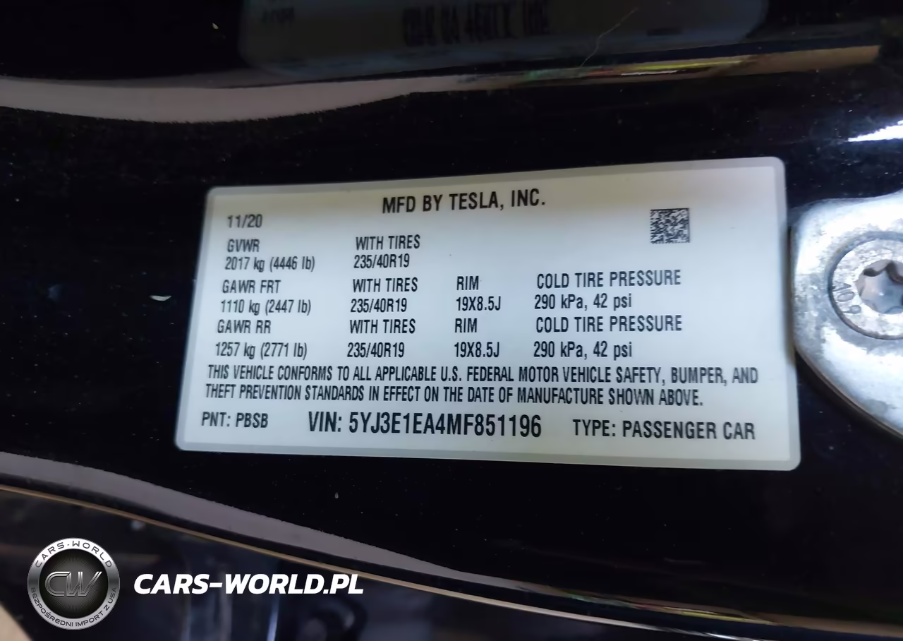 2021 Tesla Model 3 Standard Range Plus Rear-Wheel Drive VIN:5YJ3E1EA4MF851196 - 9