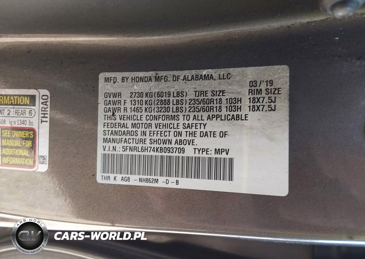 2019 Honda Odyssey Ex-L VIN:5FNRL6H74KB093709 - 9