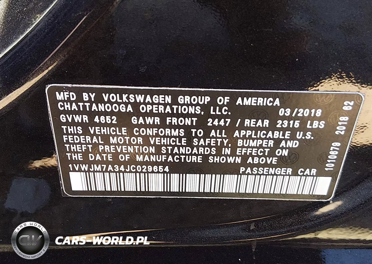 2018 Volkswagen Passat 3.6L V6 Gt VIN:1VWJM7A34JC029654 - 9