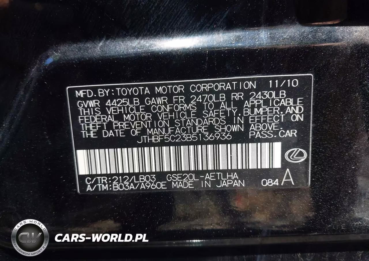 2011 Lexus Is 250 VIN:JTHBF5C23B5136936 - 9