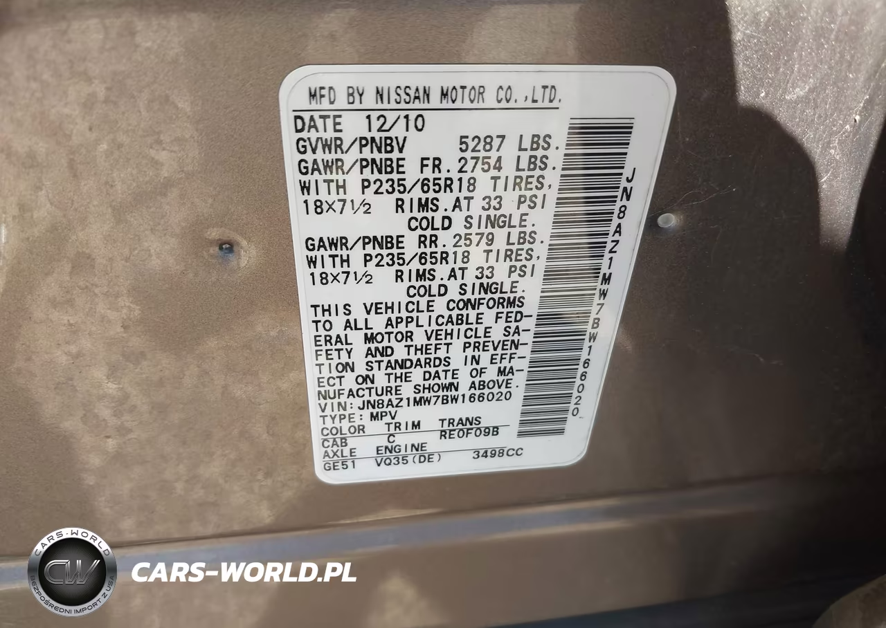 2011 Nissan Murano Sv VIN:JN8AZ1MW7BW166020 - 9