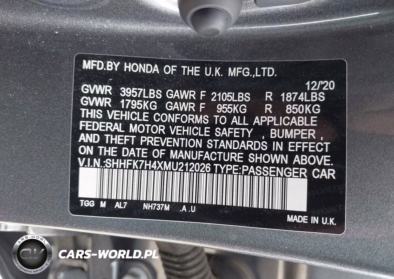2021 Honda Civic Sport VIN:SHHFK7H4XMU212026 - 9