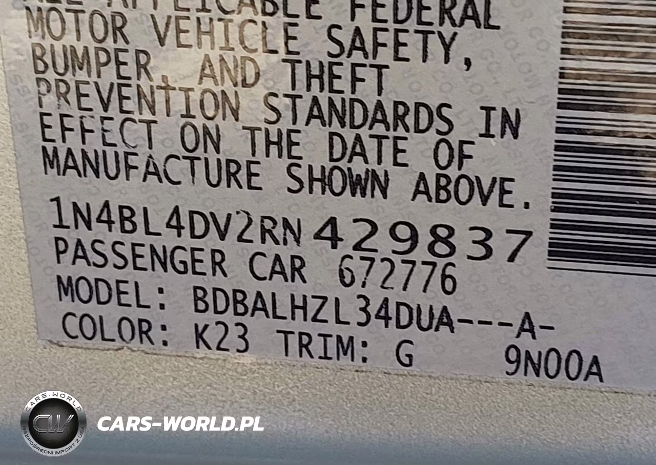 2024 Nissan Altima Sv Fwd VIN:1N4BL4DV2RN429837 - 9