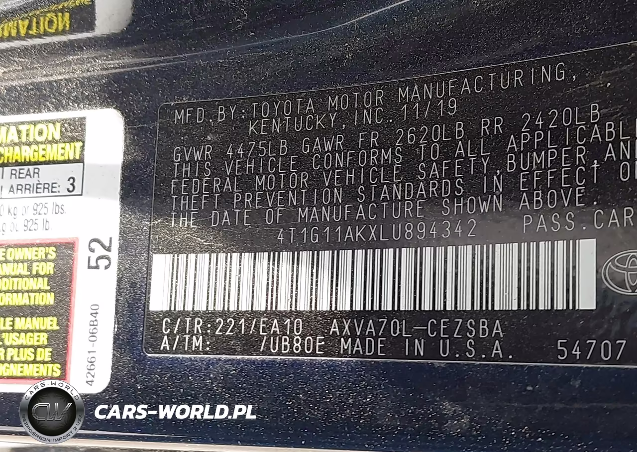 2020 Toyota Camry Se VIN:4T1G11AKXLU894342 - 9