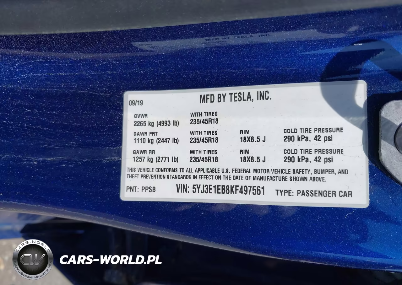2019 Tesla Model 3 Long Range-Performance VIN:5YJ3E1EB8KF497561 - 9