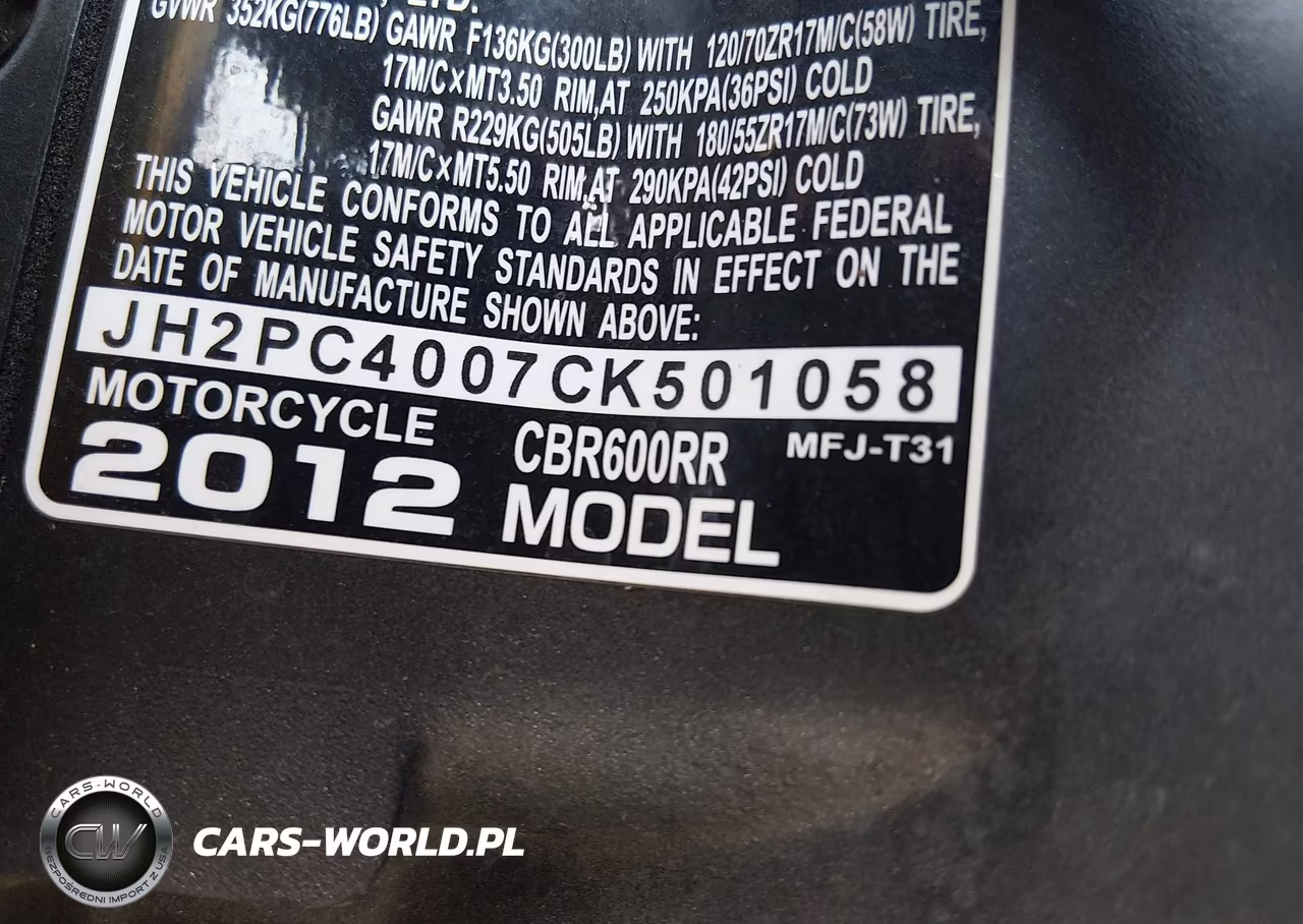 2012 Honda Cbr600 Rr VIN:JH2PC4007CK501058 - 10