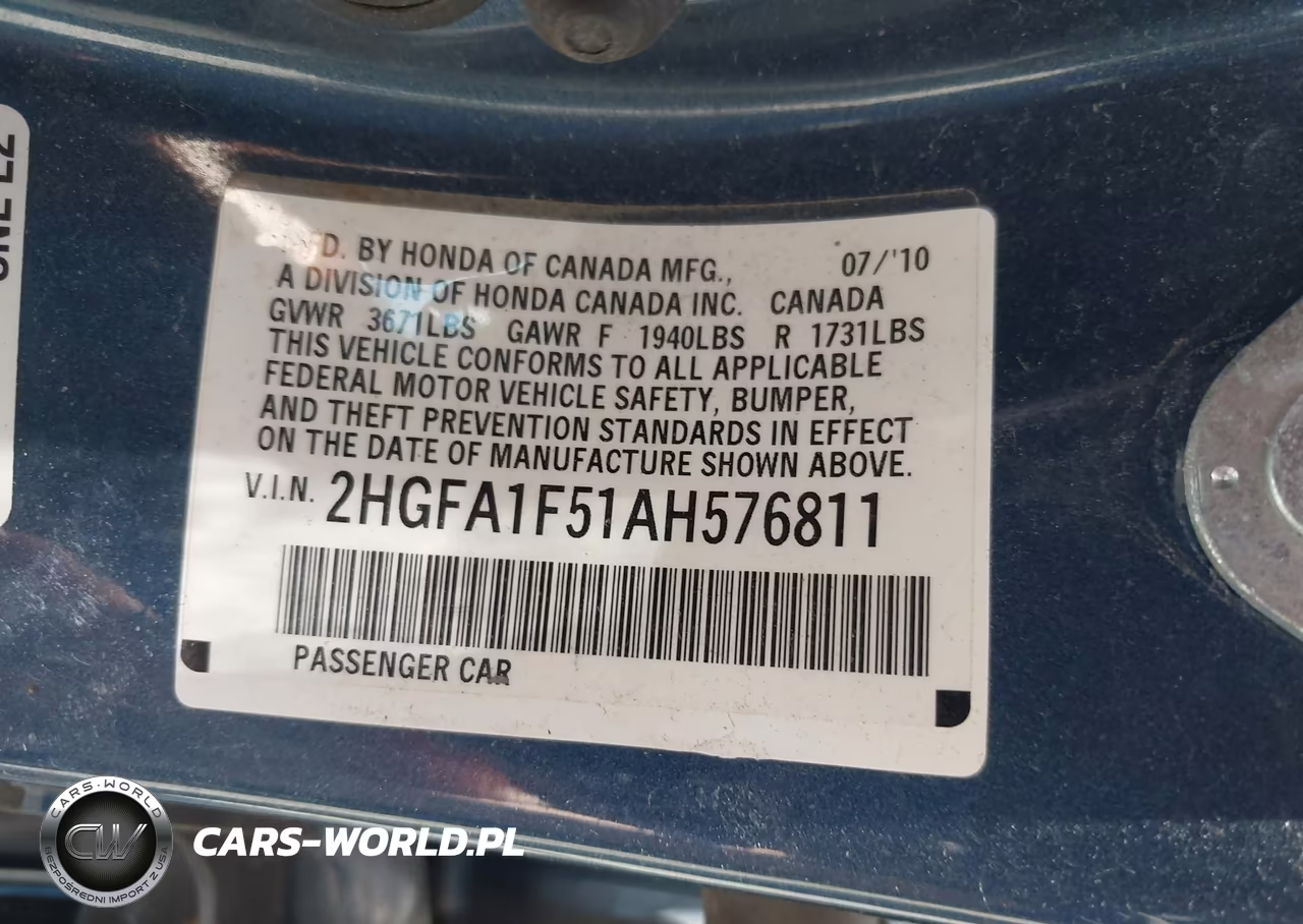 2010 Honda Civic Lx VIN:2HGFA1F51AH576811 - 9