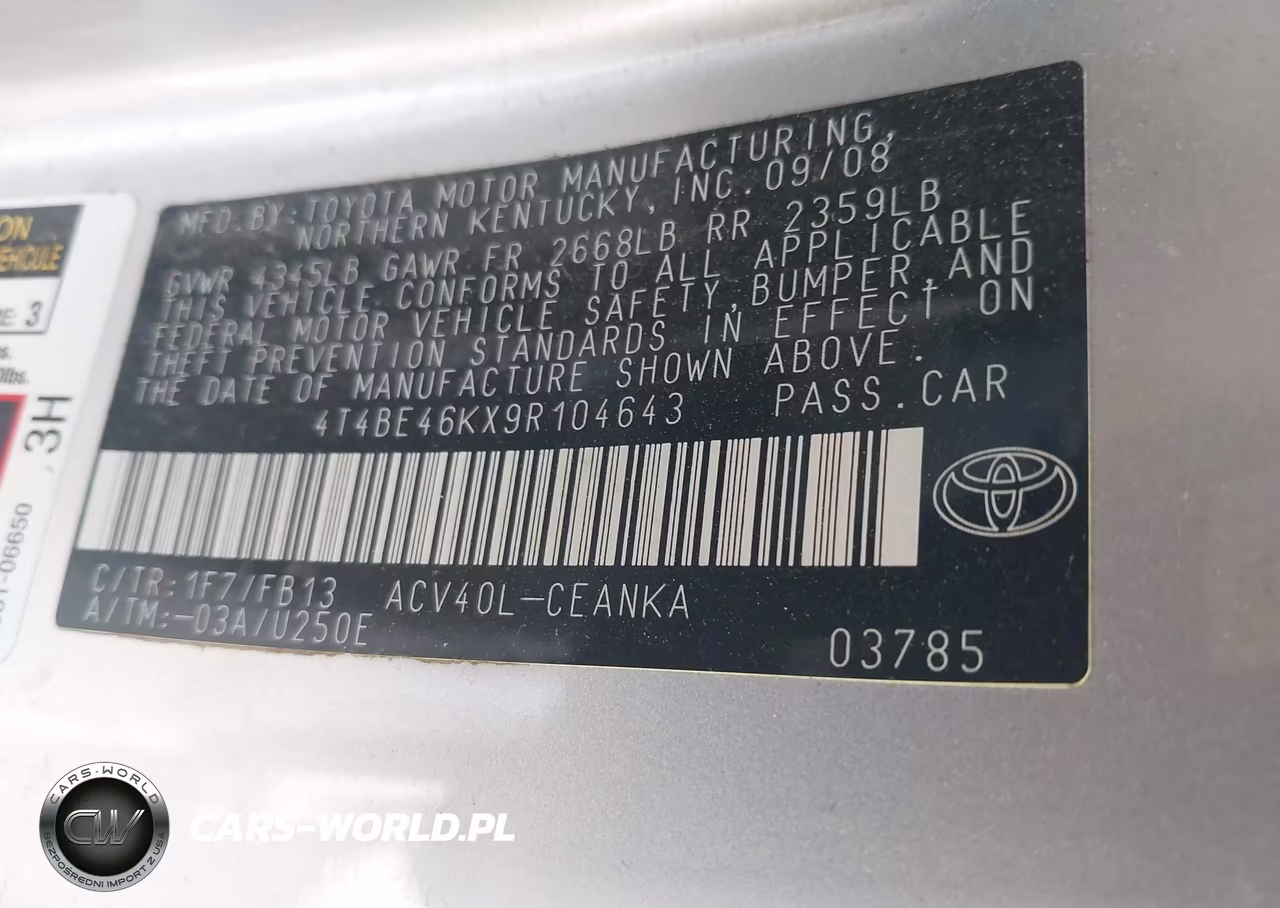 2009 Toyota Camry VIN:4T4BE46KX9R104643 - 9