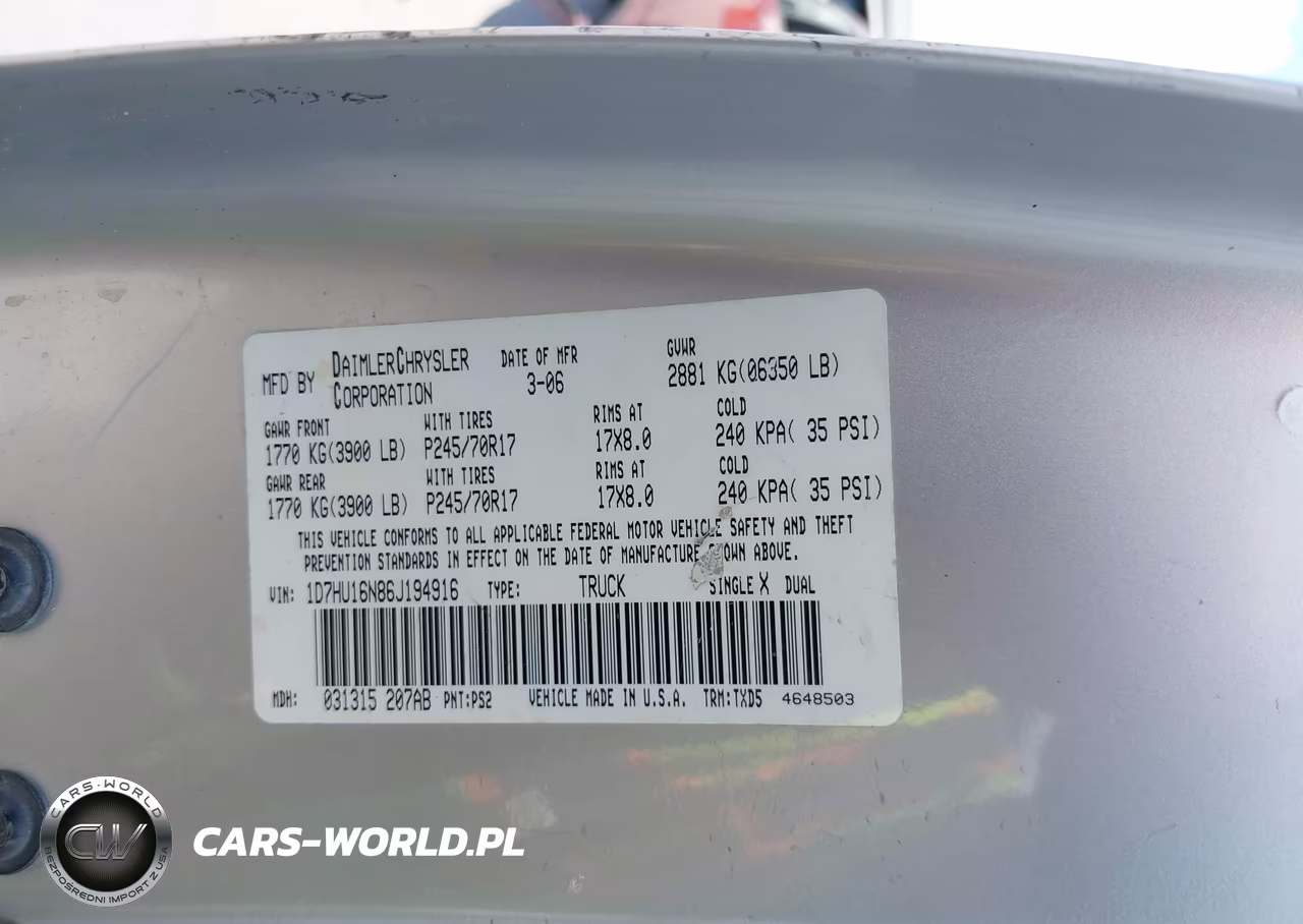 2006 Dodge Ram 1500 St VIN:1D7HU16N86J194916 - 9