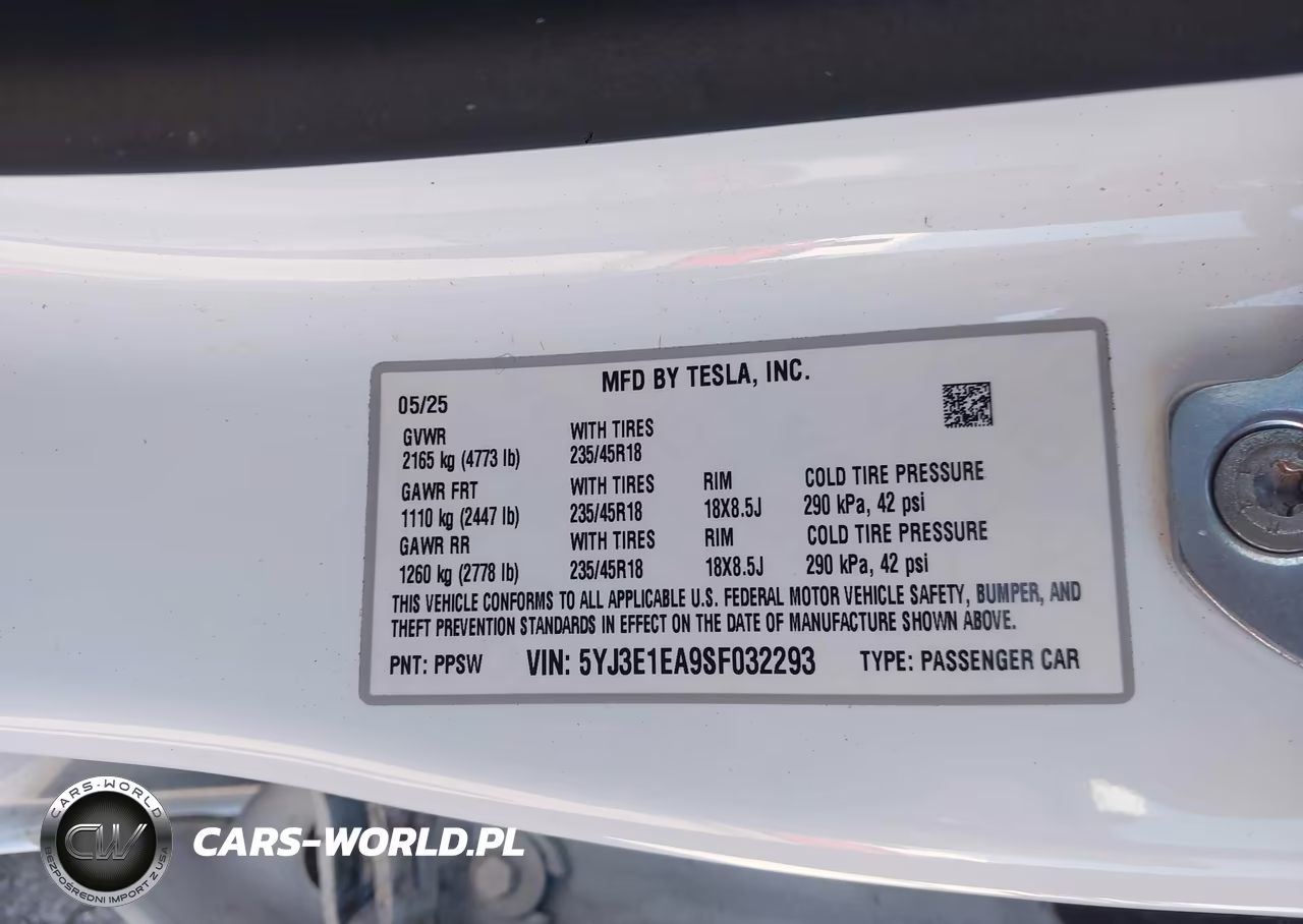 2025 Tesla Model 3 Long Range Rear-Wheel Drive-Standard Rear-Wheel Drive VIN:5YJ3E1EA9SF032293 - 9