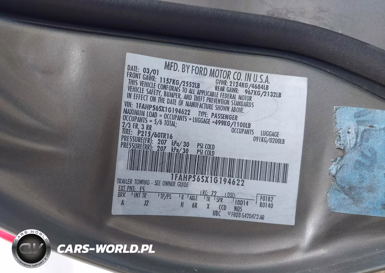 2001 Ford Taurus Sel VIN:1FAHP56SX1G194622 - 9