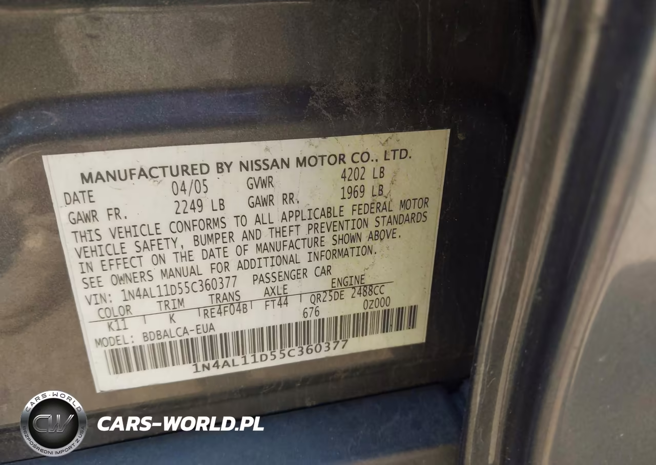 2005 Nissan Altima 2.5 S VIN:1N4AL11D55C360377 - 9