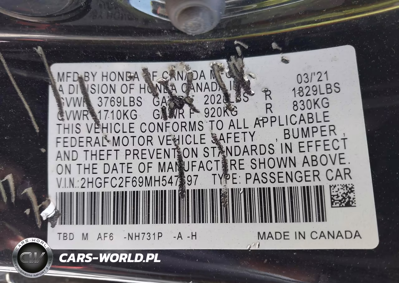 2021 Honda Civic Lx VIN:2HGFC2F69MH547697 - 9