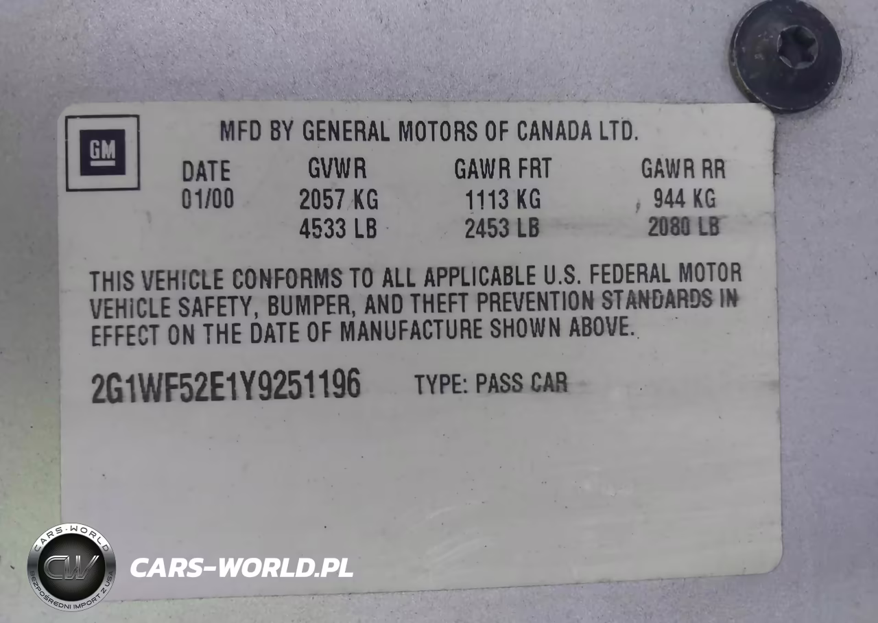 2000 Chevrolet Impala VIN:2G1WF52E1Y9251196 - 9