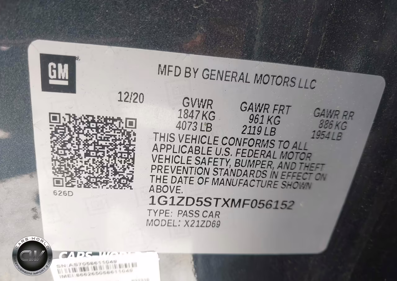 2021 Chevrolet Malibu Fwd Lt VIN:1G1ZD5STXMF056152 - 9