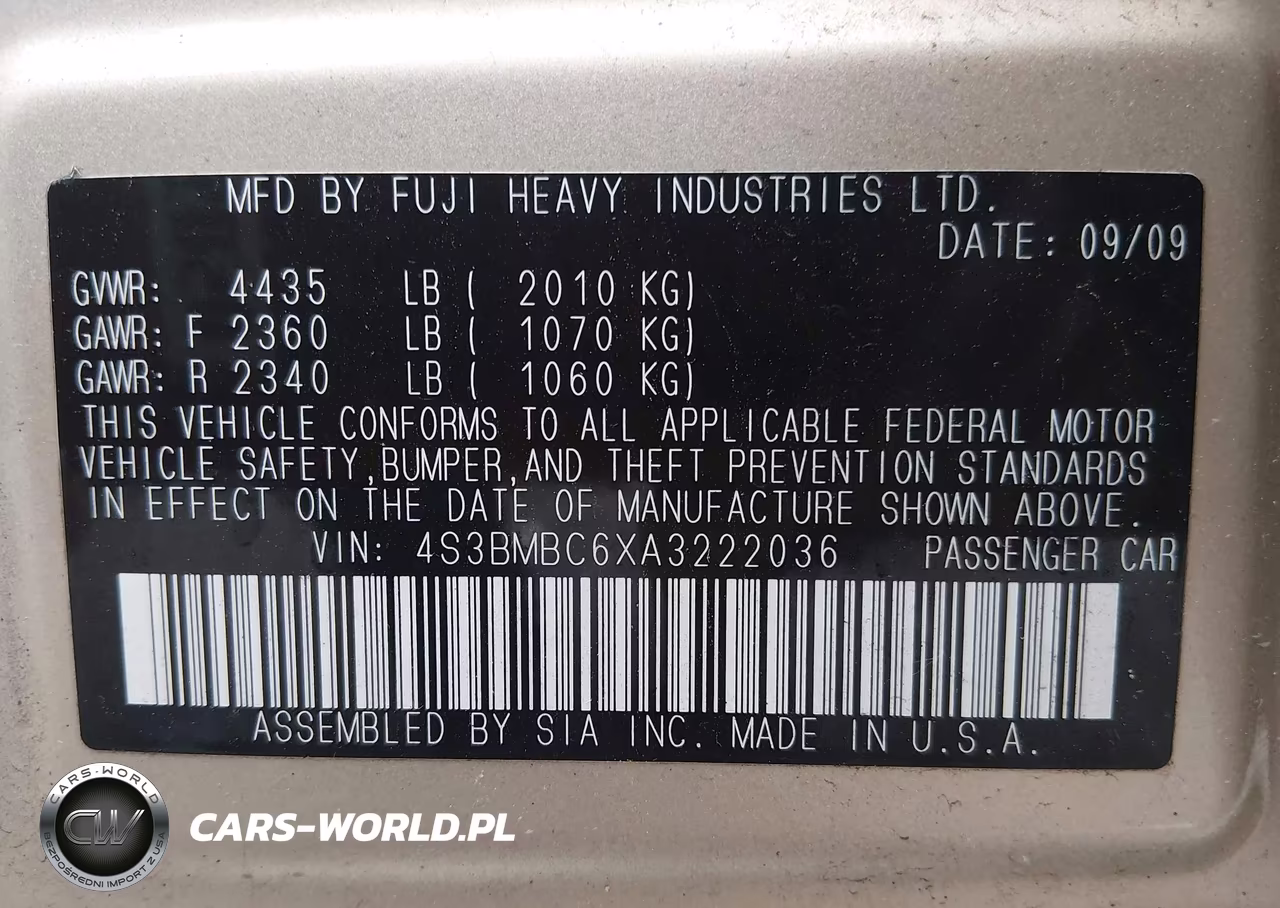 2010 Subaru Legacy 2.5I Premium VIN:4S3BMBC6XA3222036 - 9