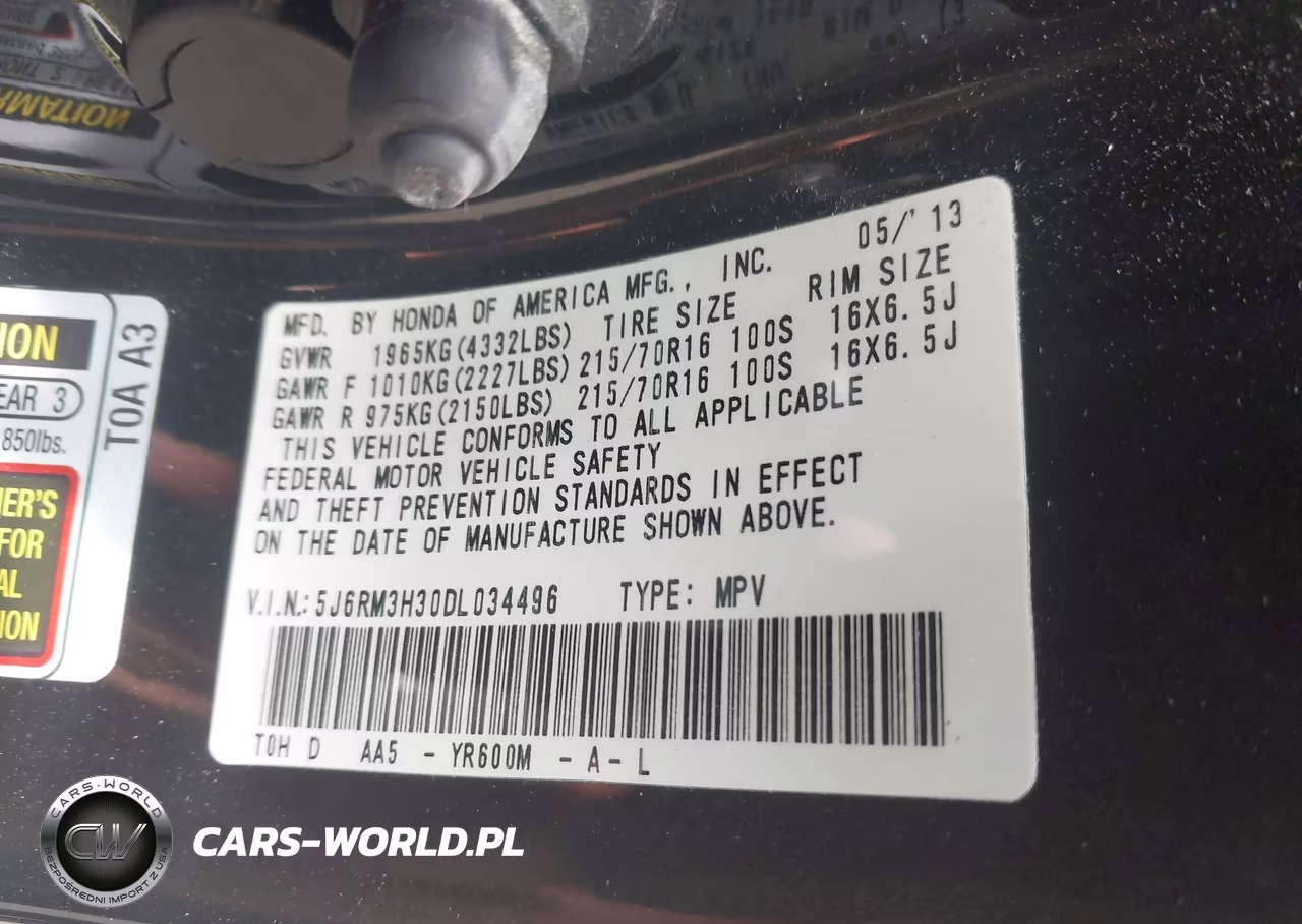 2013 Honda Cr-V Lx VIN:5J6RM3H30DL034496 - 9