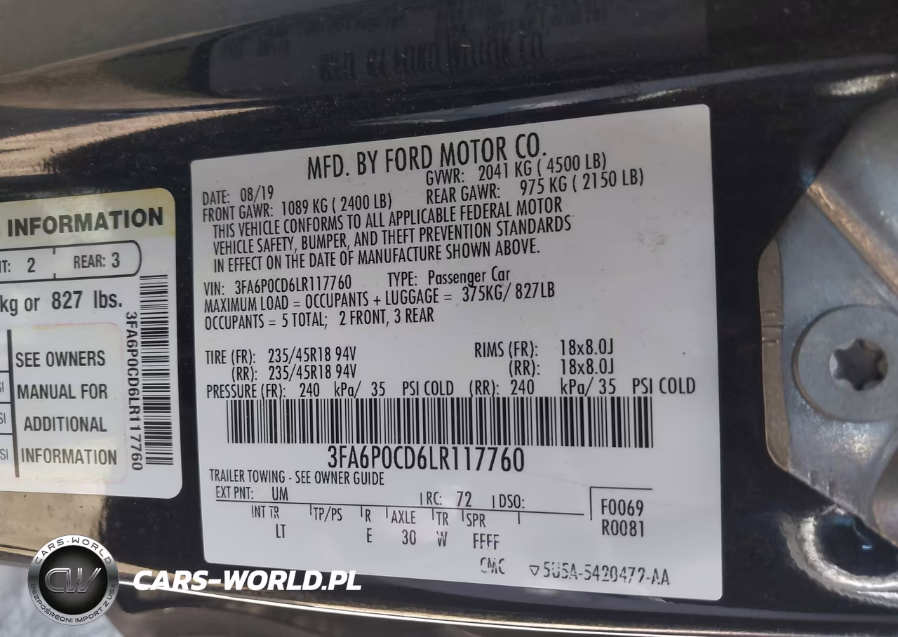 2020 Ford Fusion Sel VIN:3FA6P0CD6LR117760 - 9